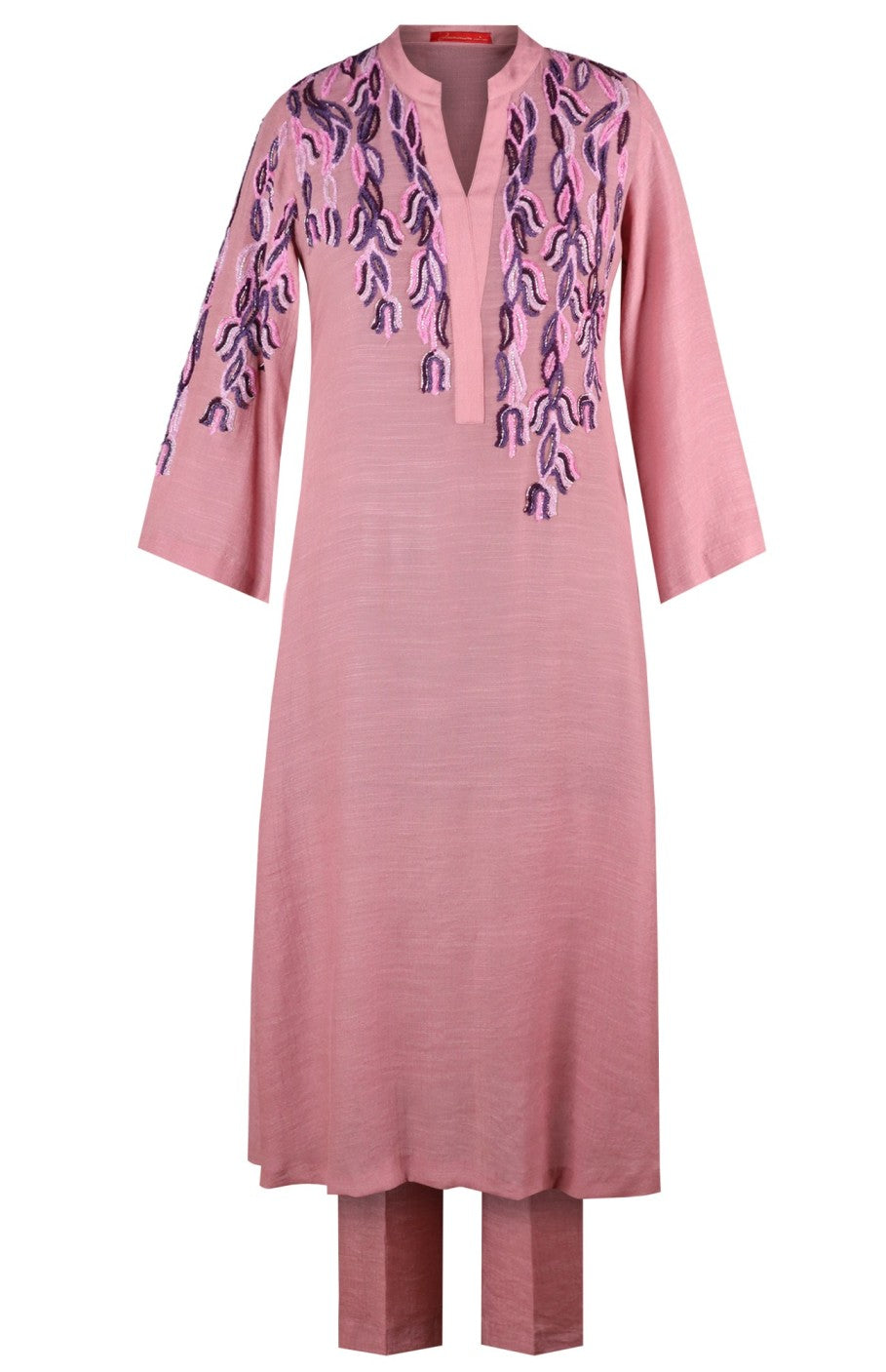 Wavy Lines Kurta Set - OLD ROSE
