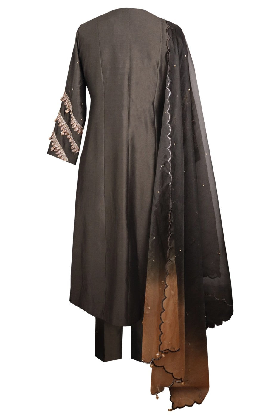 Kora Silk Kalidar Suit With Nakshi Embroidery - DARK OLIVE