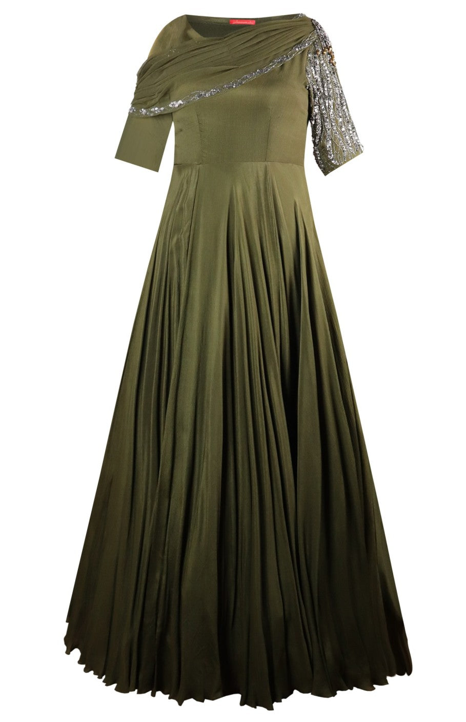 Chiffon Off-Shoulder Gown - OLIVE