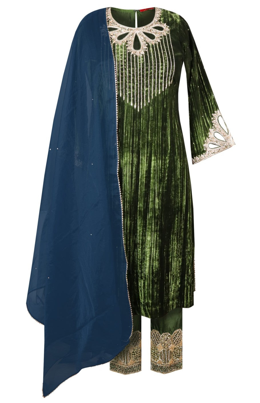 Crinkled Velvet Suit Cutwork