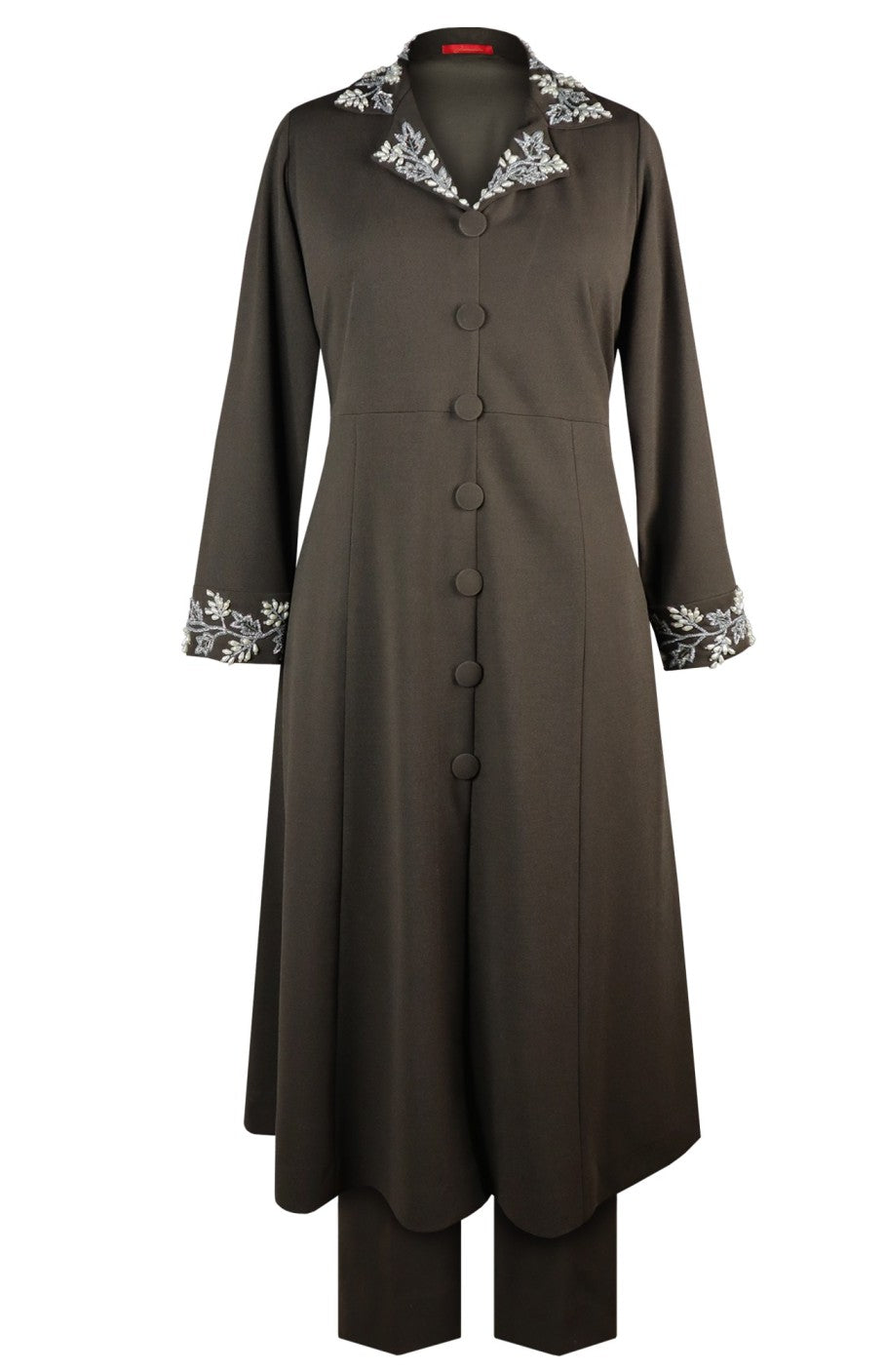 Grape Vine Embroidery Kurta Set With Collar