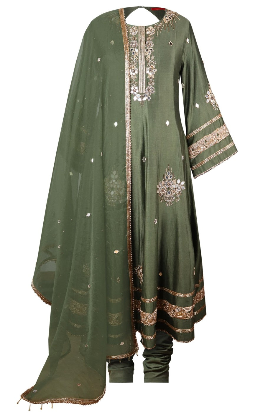Kora Silk Anarkali With Mirror Work
