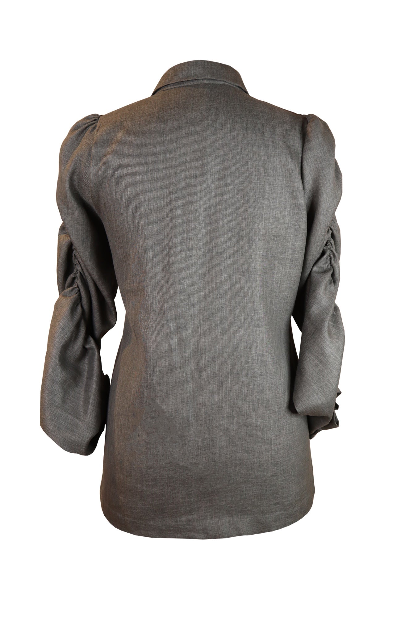 Olive Linen Ruched Sleeves Shirt
