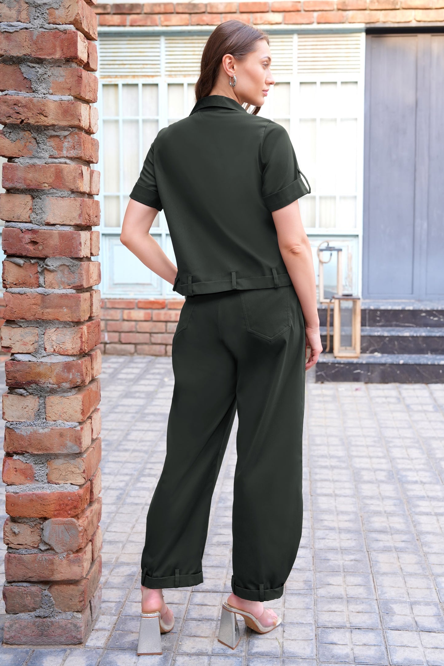 Cropped Shirt With Balloon Pants - OLIVE