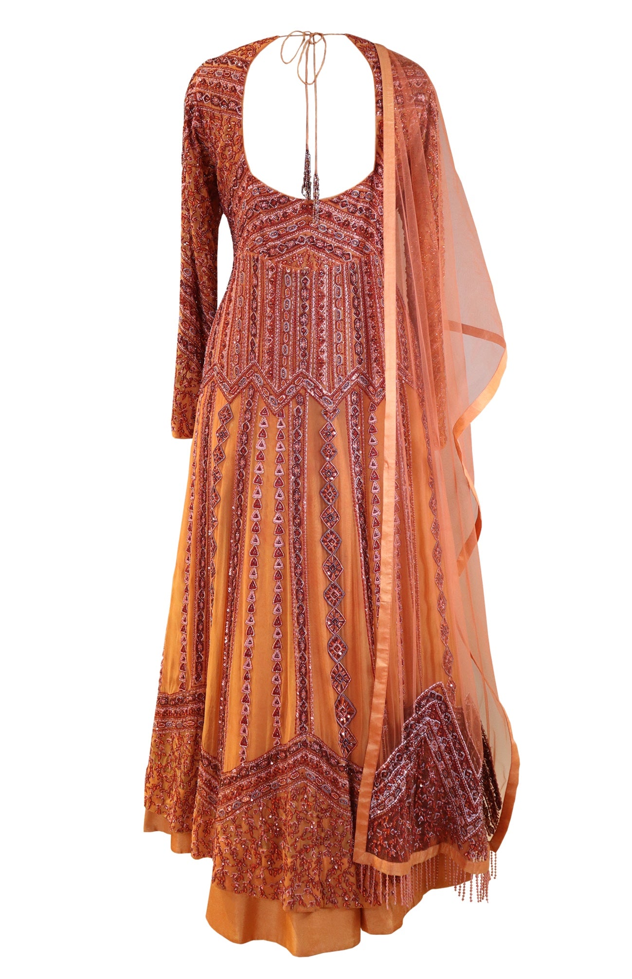 Tone On Tone Embroidery Achkan With Lehnga - ORANGE