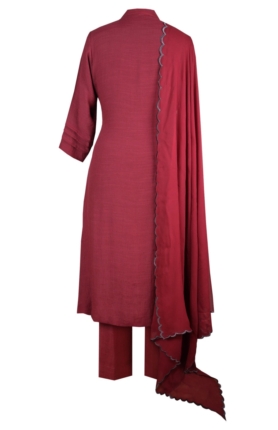 Palm Leaves A-Line Suit - MAROON