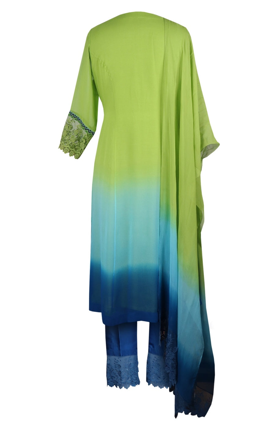 Parrot Green Ombré Georgette Beaded Suit