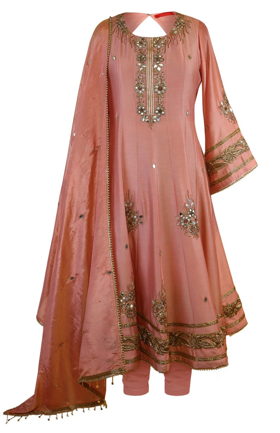 Kora Silk Anarkali With Mirror Work
