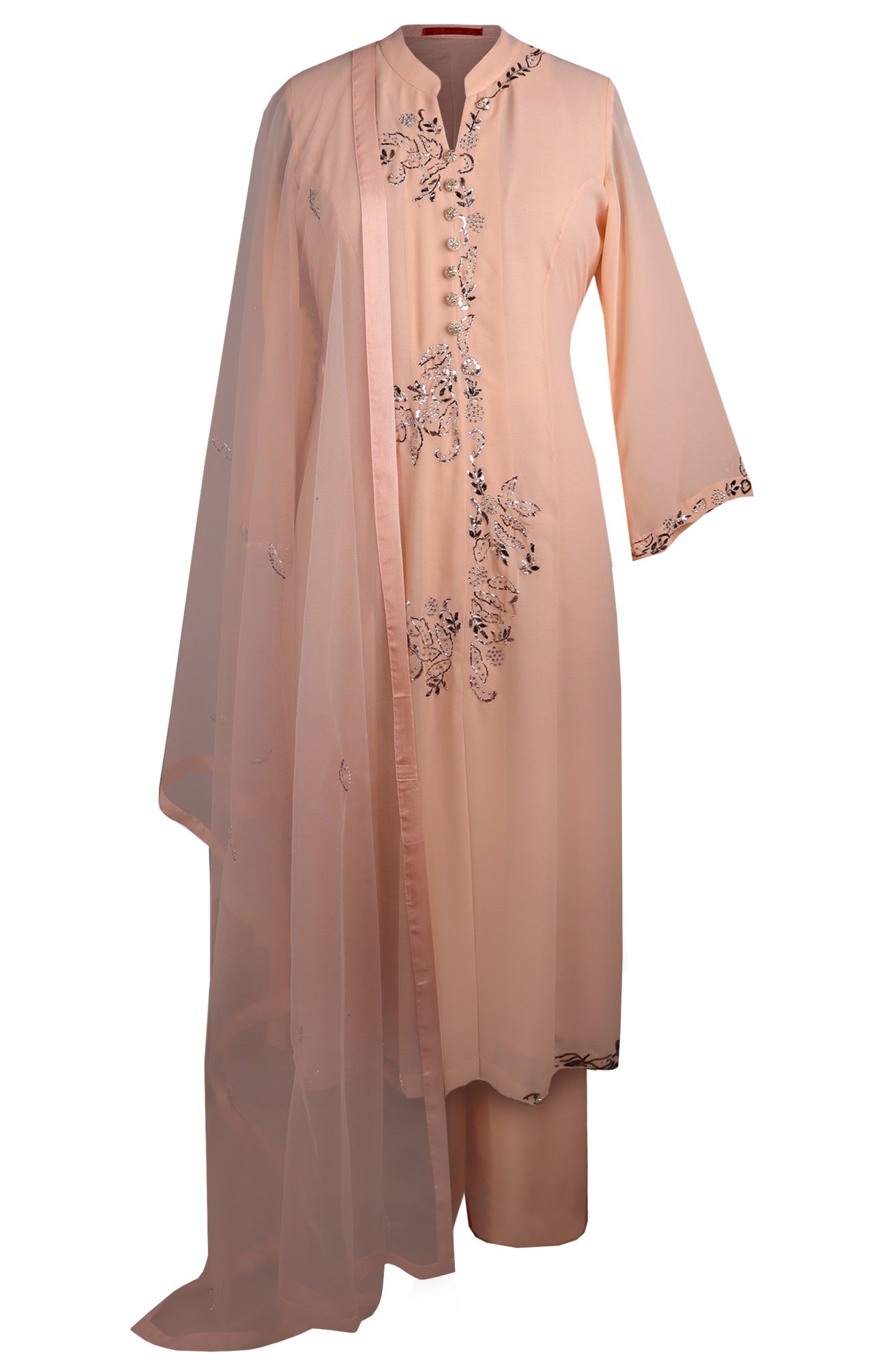 Georgette Kalidar Suit With Mukaish Embroidery - PEACH