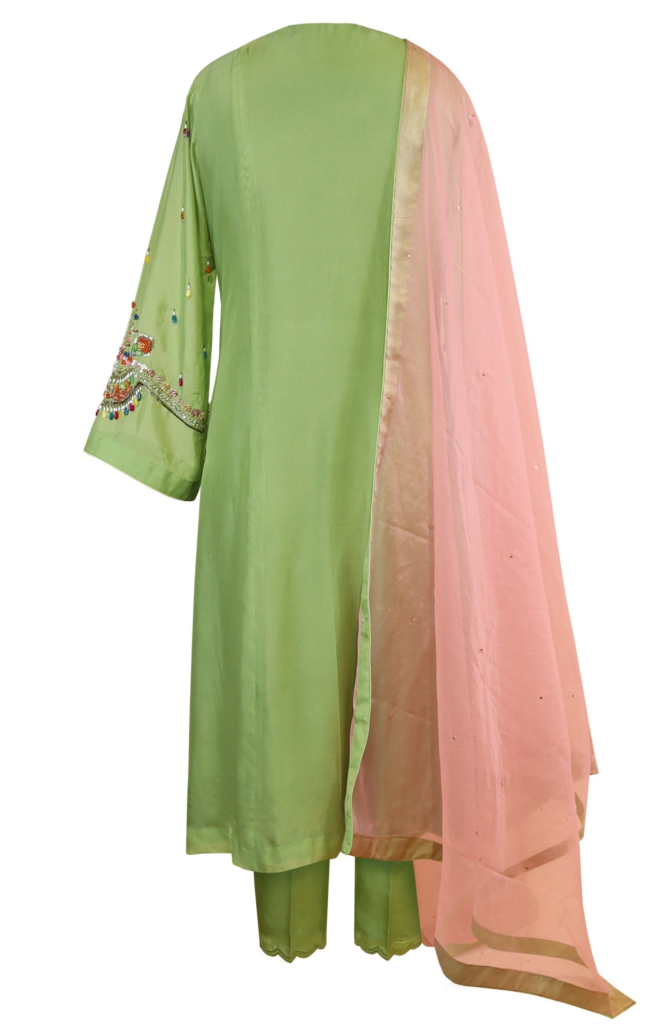 Pista Green Satin Organza Suit