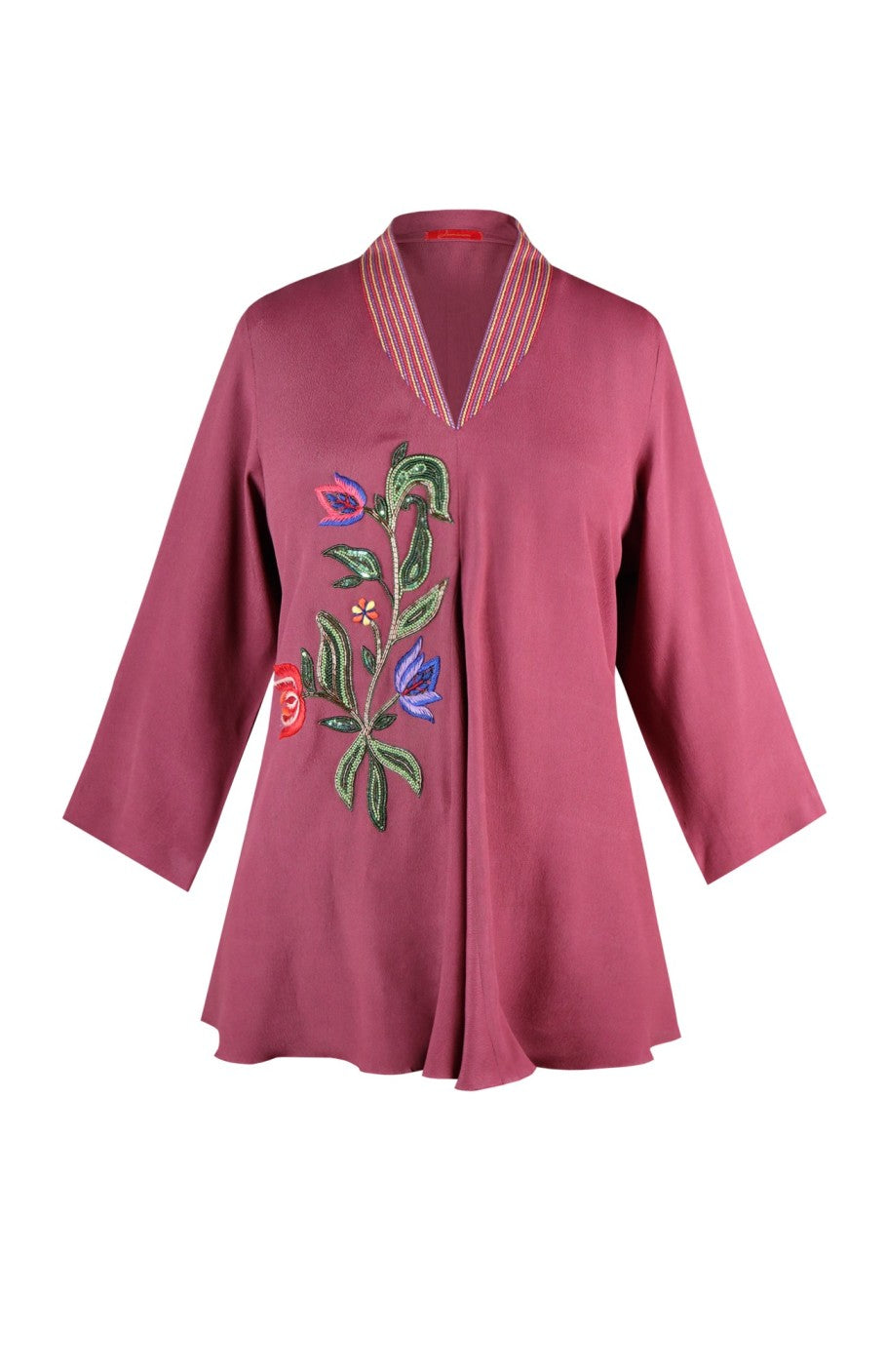 Multicoloured Embroidery Crepe Top