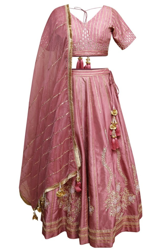 Silk Lehnga With Gota Patti Embroidery - PLUM