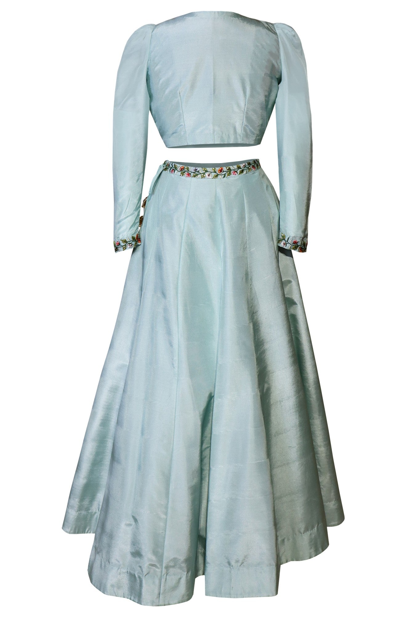 Powder Blue Cropped Jacket With Lehnga
