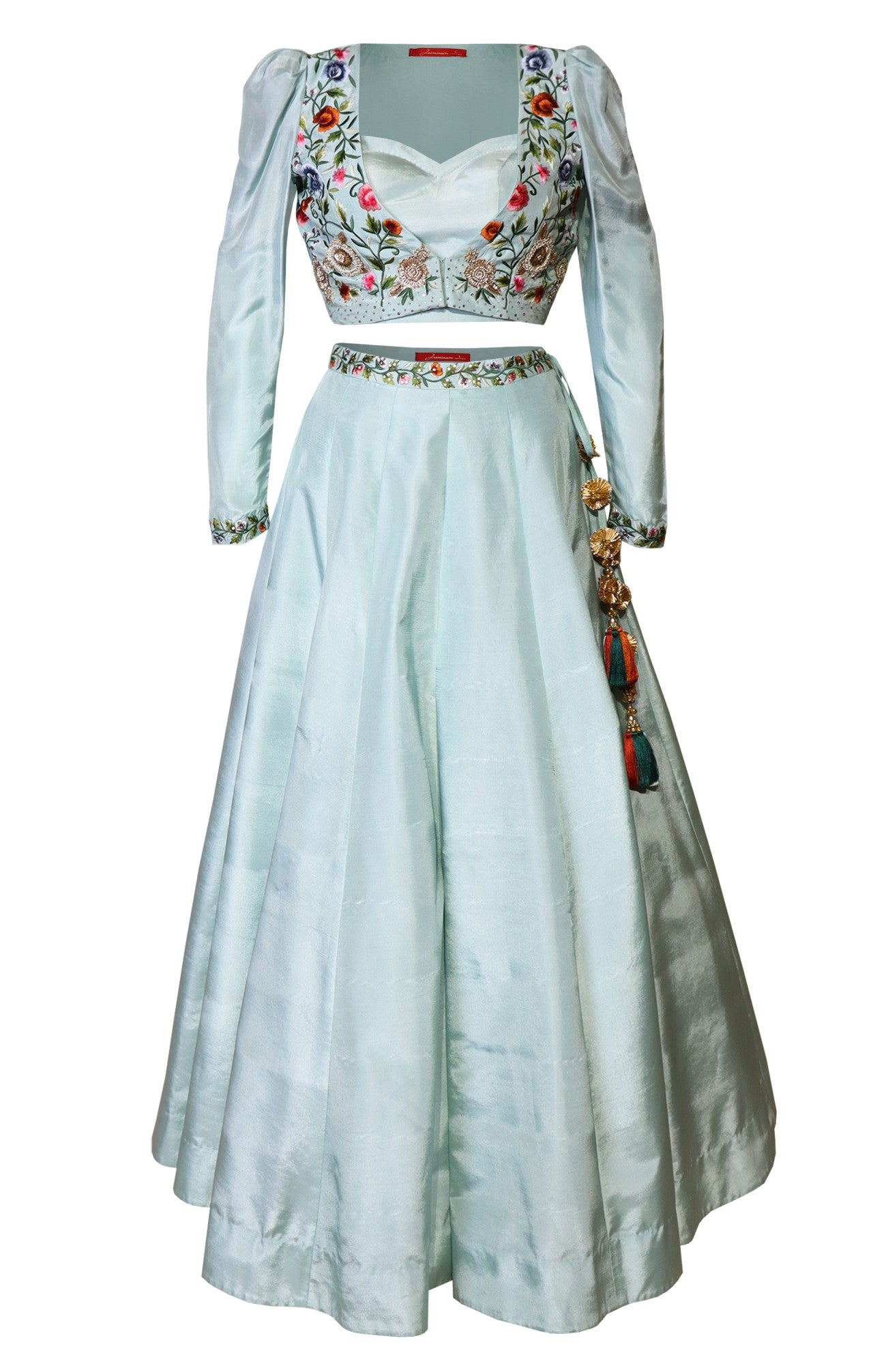 Powder Blue Cropped Jacket With Lehnga