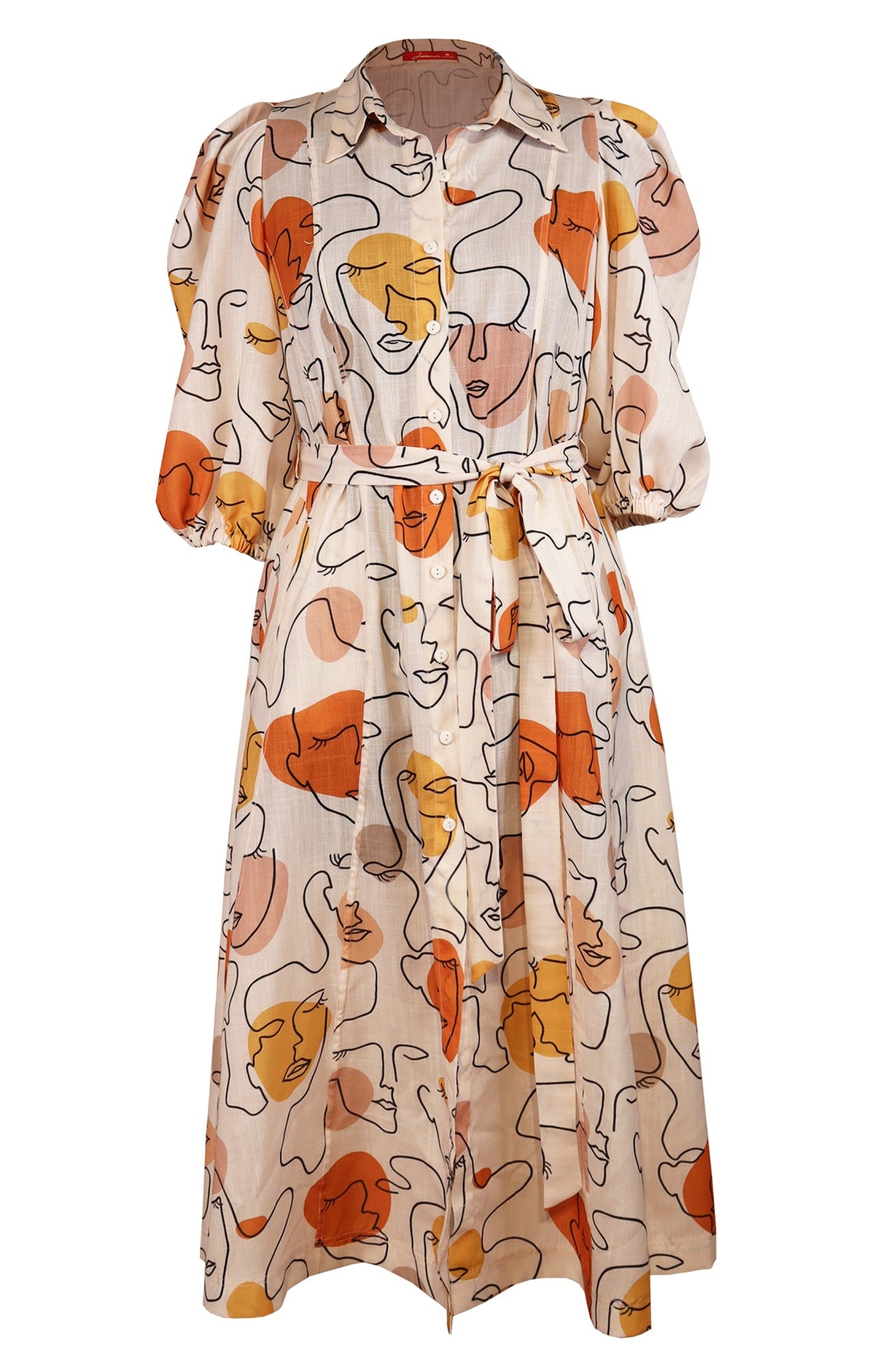 Printed Linen Midi Dress