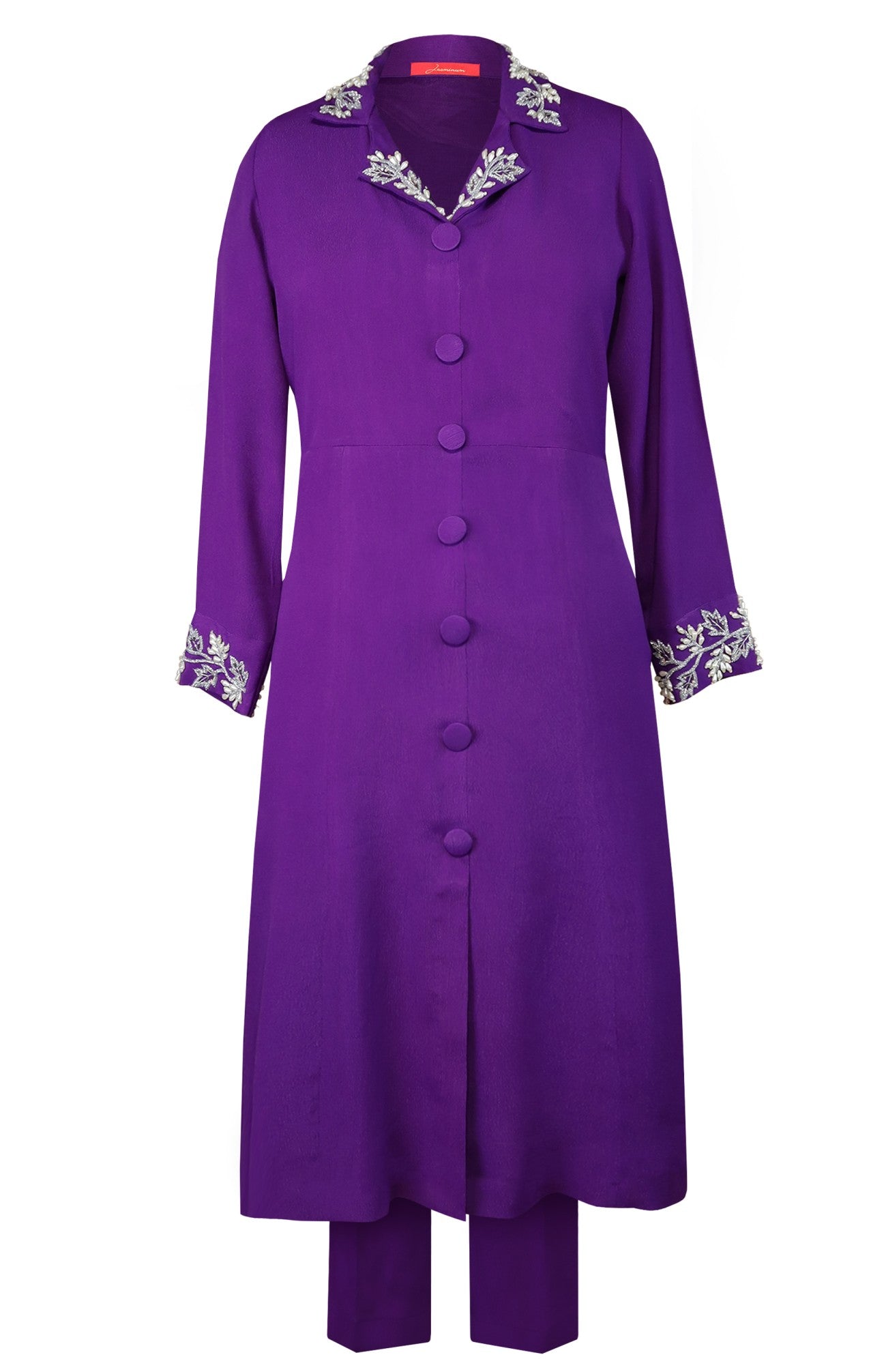 Crepe Kurta Set With Collar