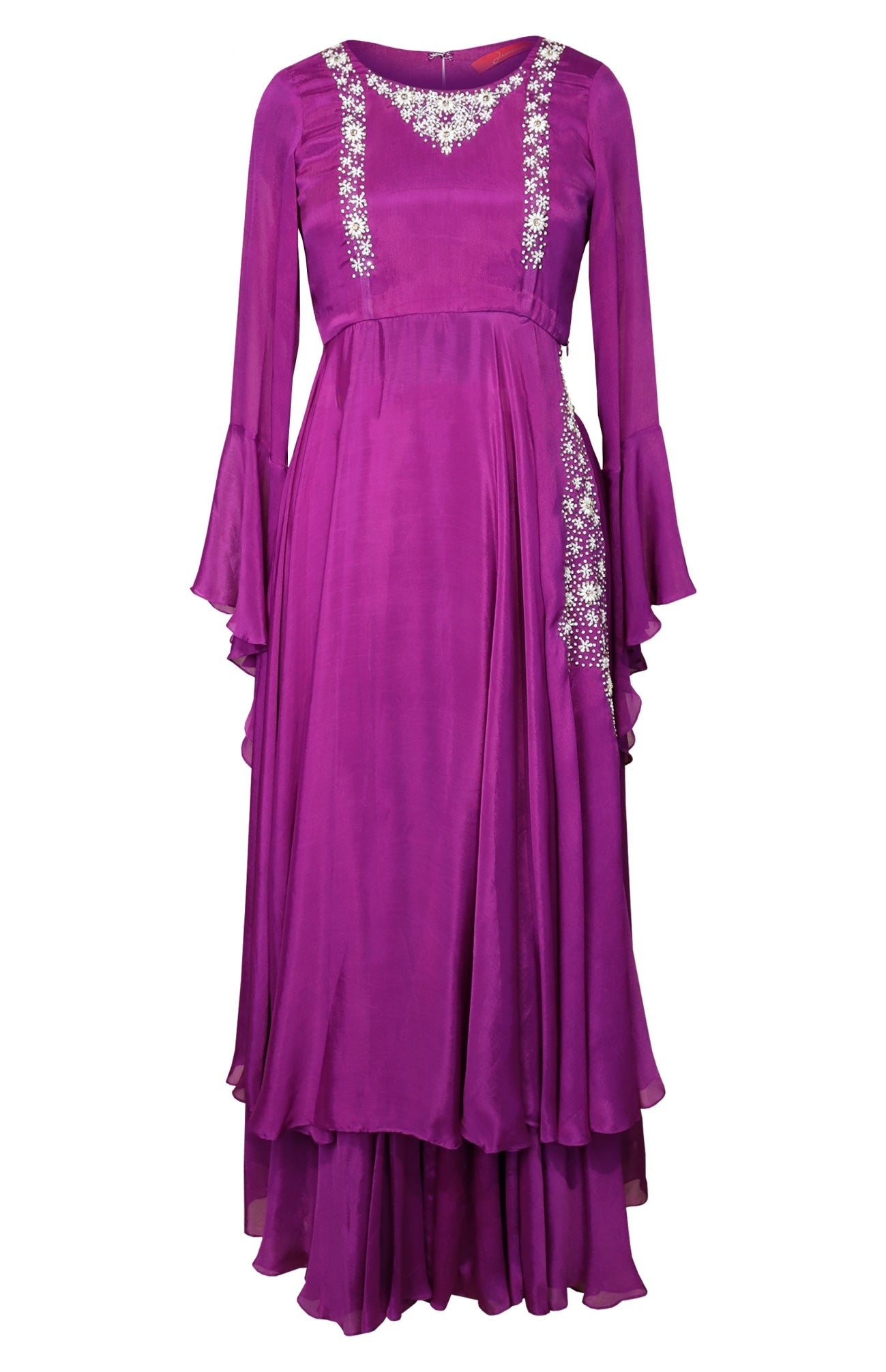 Chiffon Flared Kurta With Sharara
