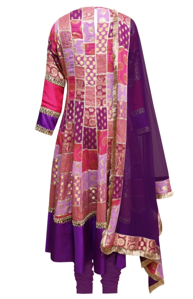Purple Mixed Brocade Georgette Anarkali