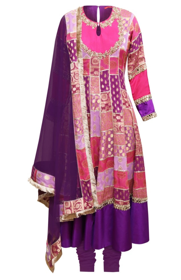 Purple Mixed Brocade Georgette Anarkali