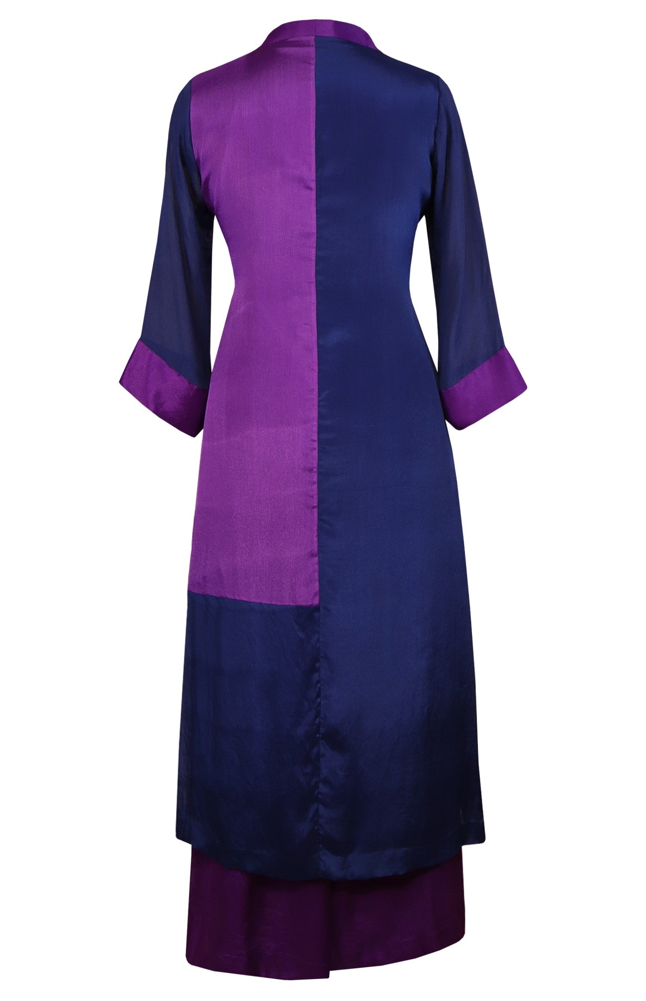 Purple And Navy Colour Block Kurta Set