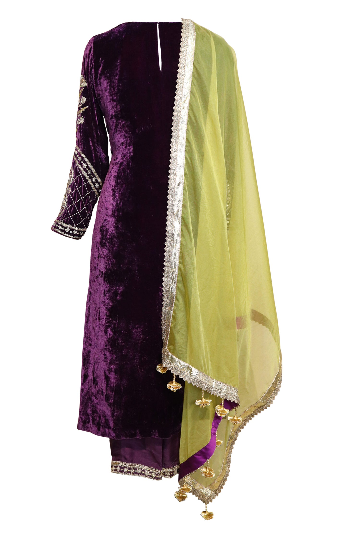 Velvet Suit With Paisley Embroidery - PURPLE