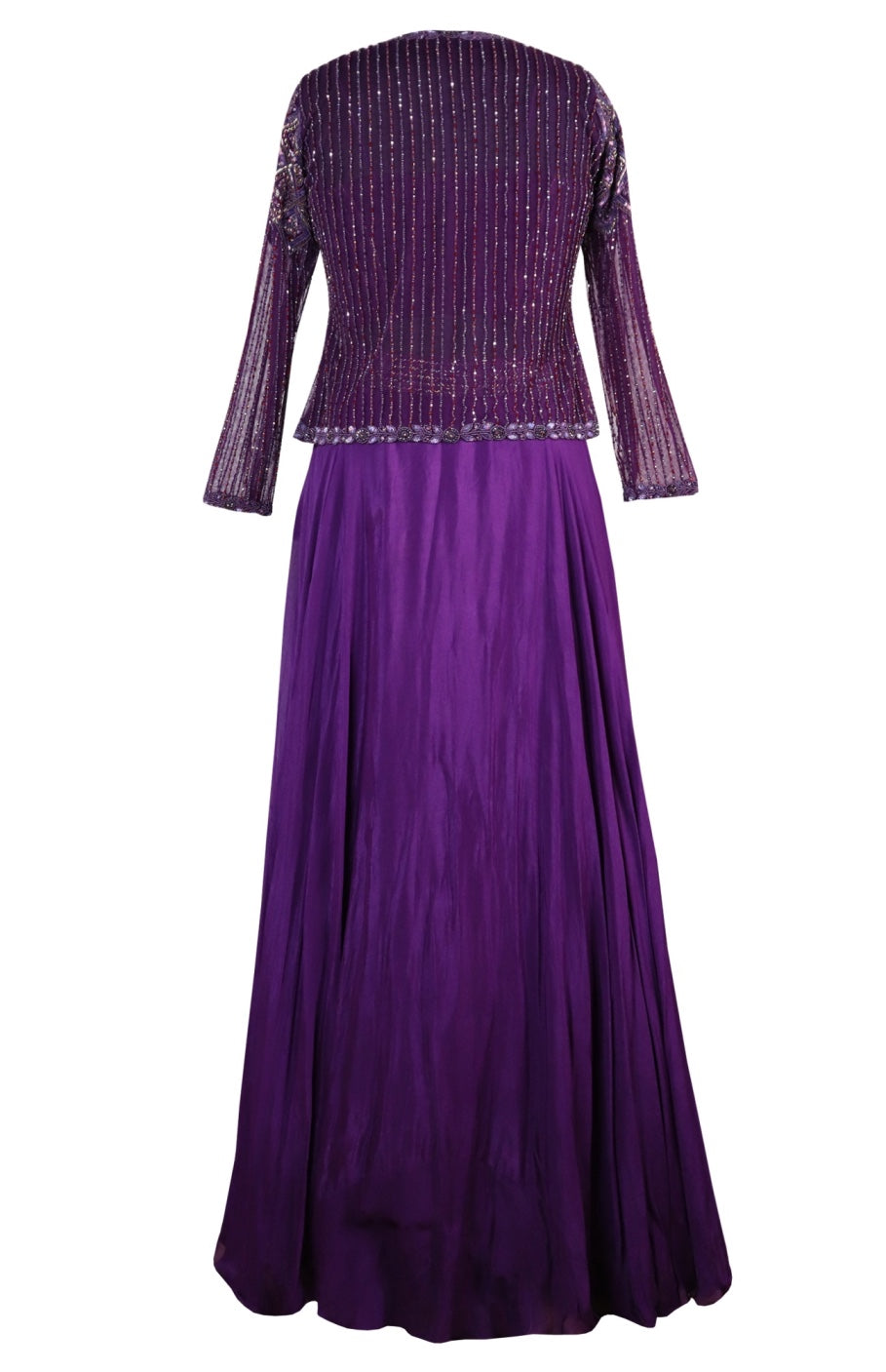 Crop Top Skirt With Embellished Jacket - PURPLE
