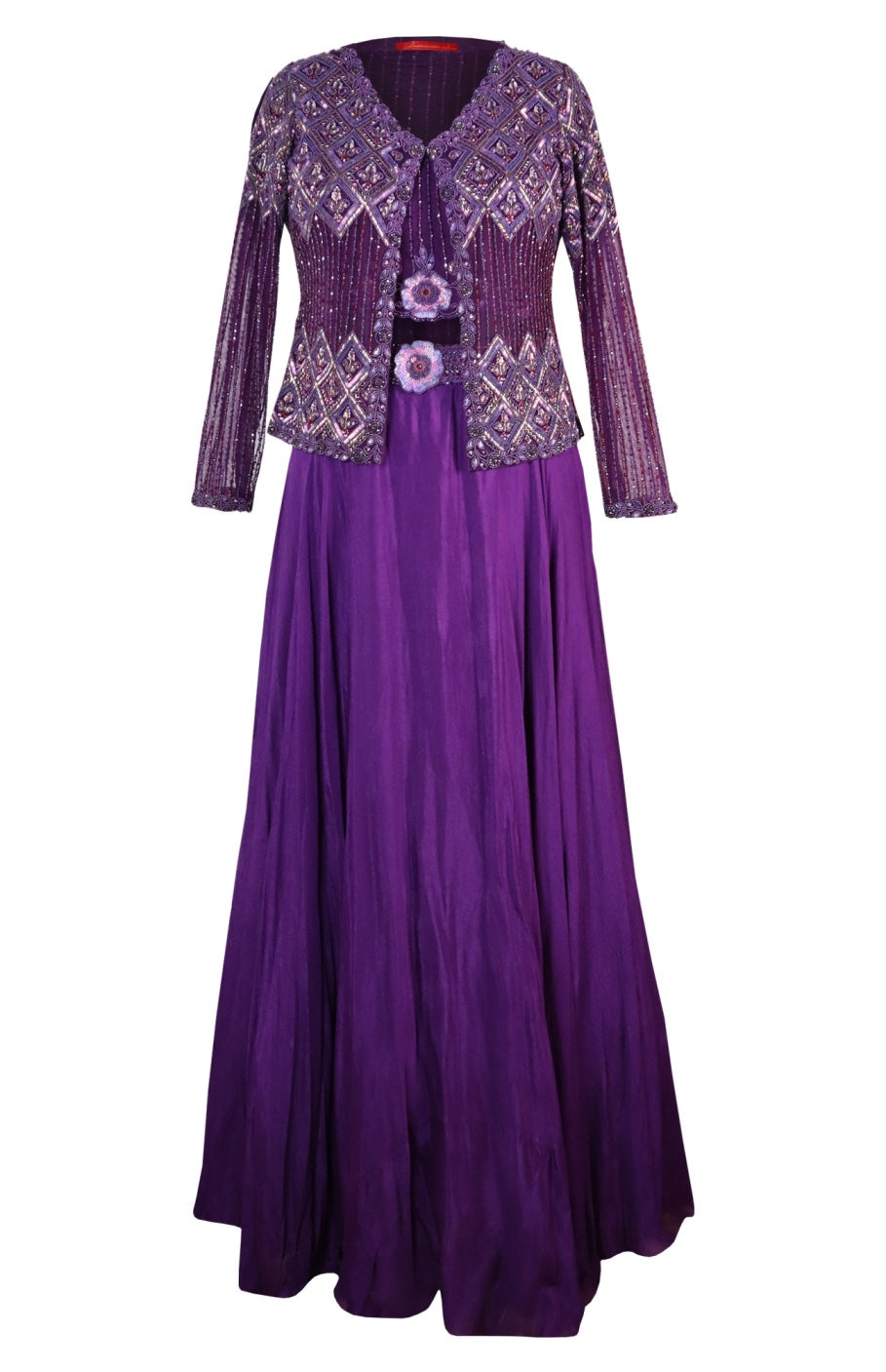 Crop Top Skirt With Embellished Jacket - PURPLE