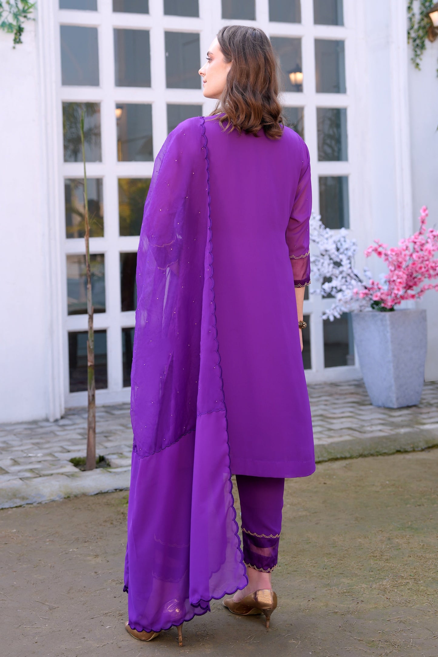 Georgette Suit With Holographic Embroidery - PURPLE