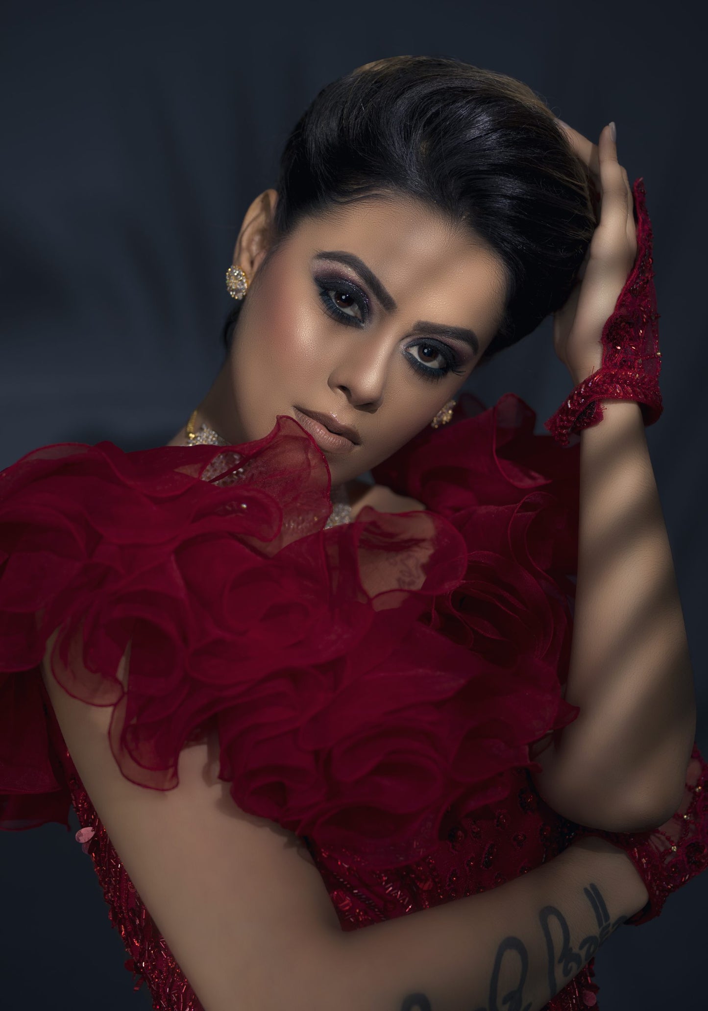 Ruffled Neck Gown - RED