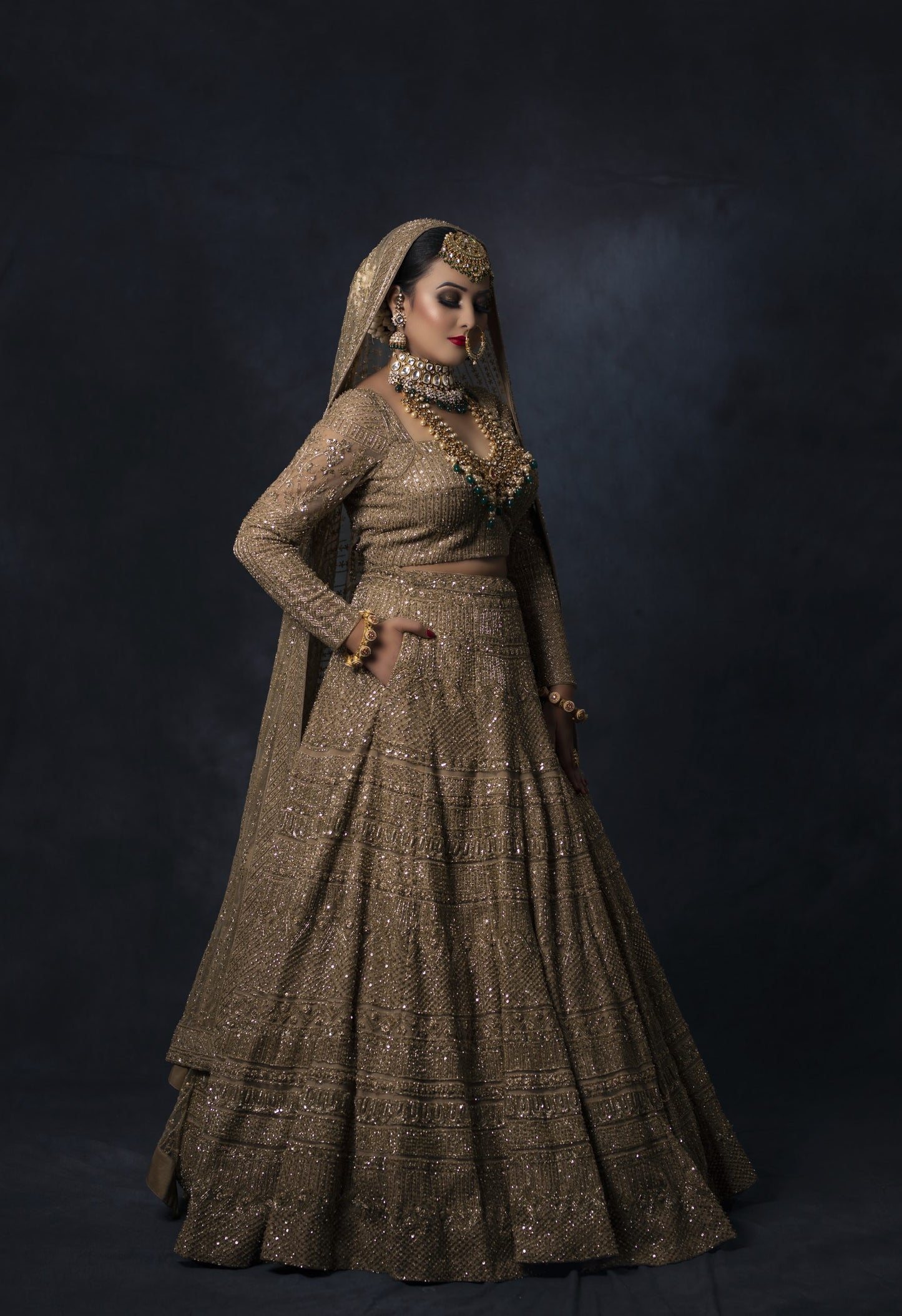 Golden Zardozi And Sequins Embroidery Lehnga Choli