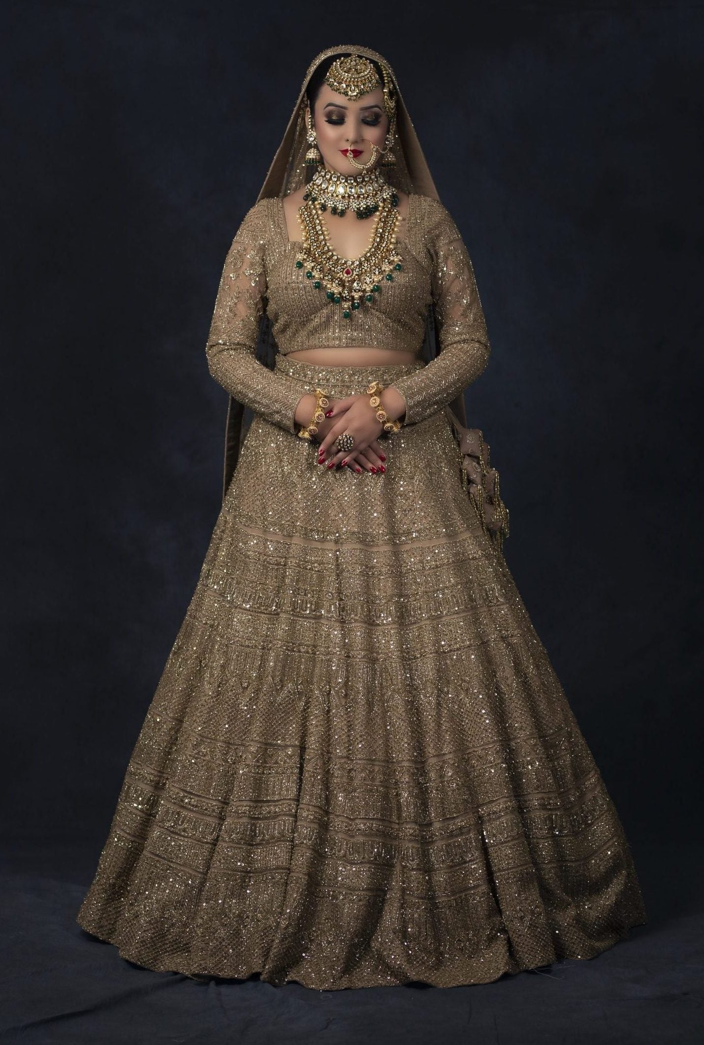Golden Zardozi And Sequins Embroidery Lehnga Choli