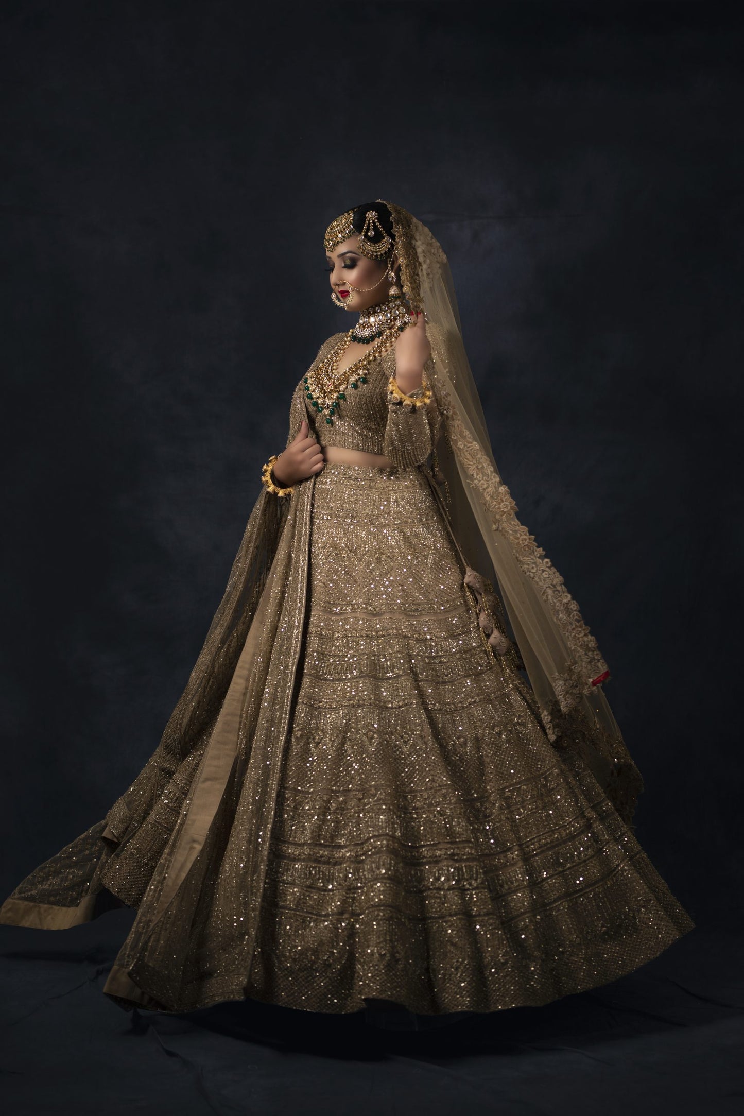 Golden Zardozi And Sequins Embroidery Lehnga Choli