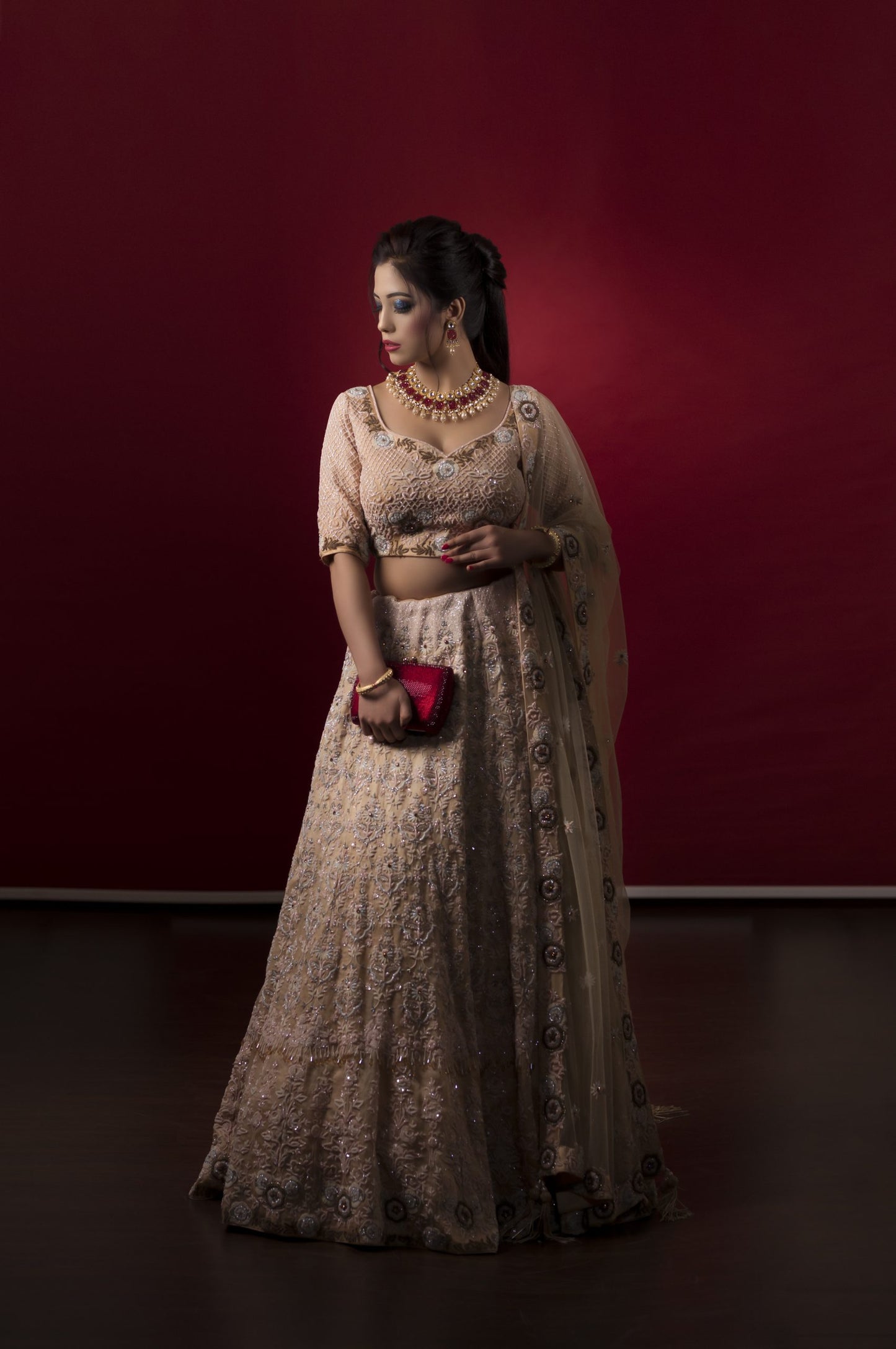 Peach Lehnga Choli With Japanese Glass Beads Embroidery