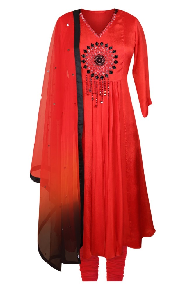 Chiffon Anarkali With Ombré Dupatta - BOTTLE GREEN