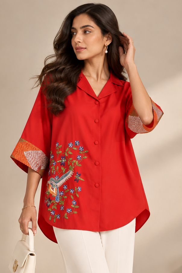 Georgette Shirt With Bird Motif