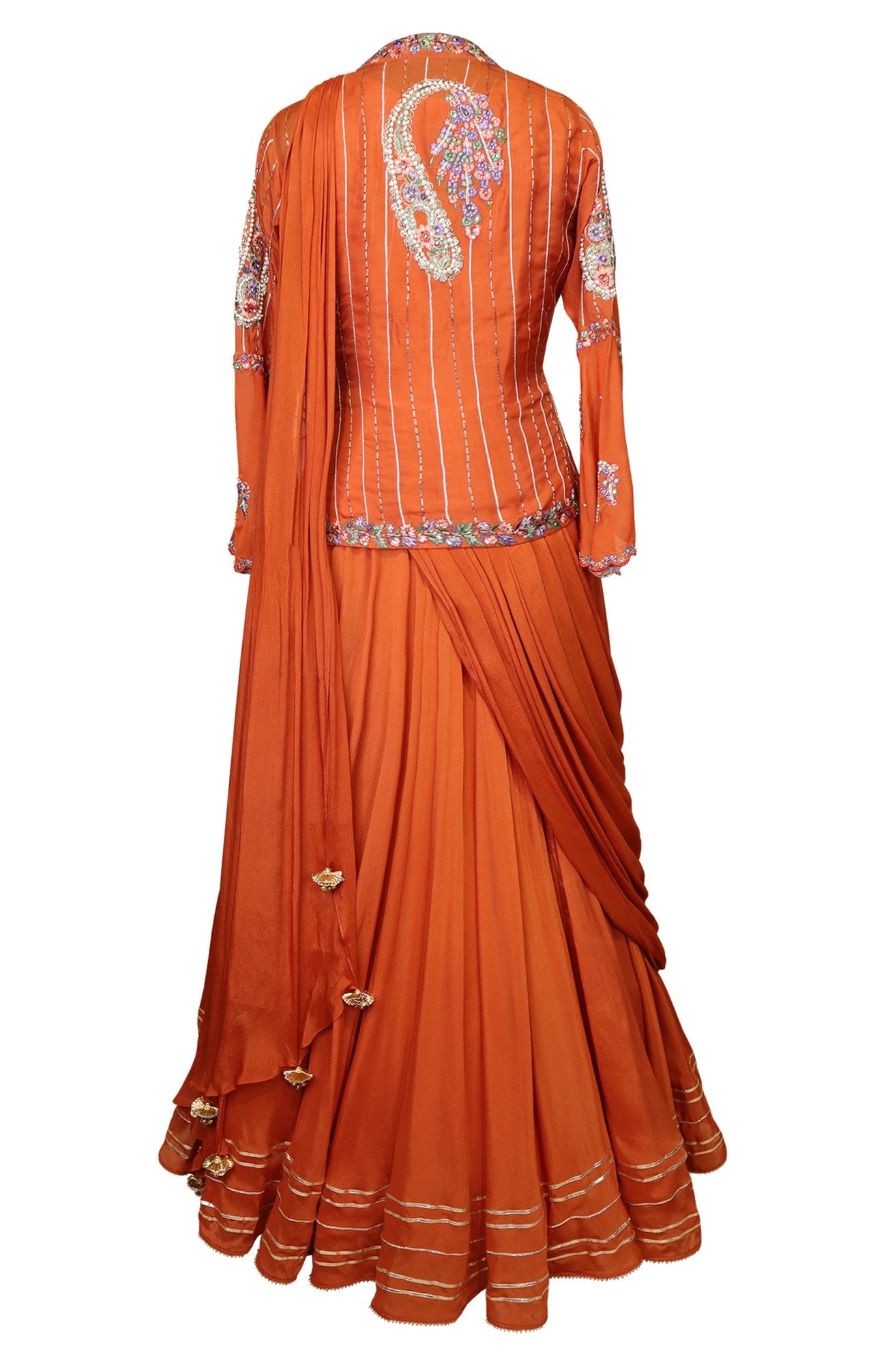 Rust Chiffon Gown With Asymmetric Jacket