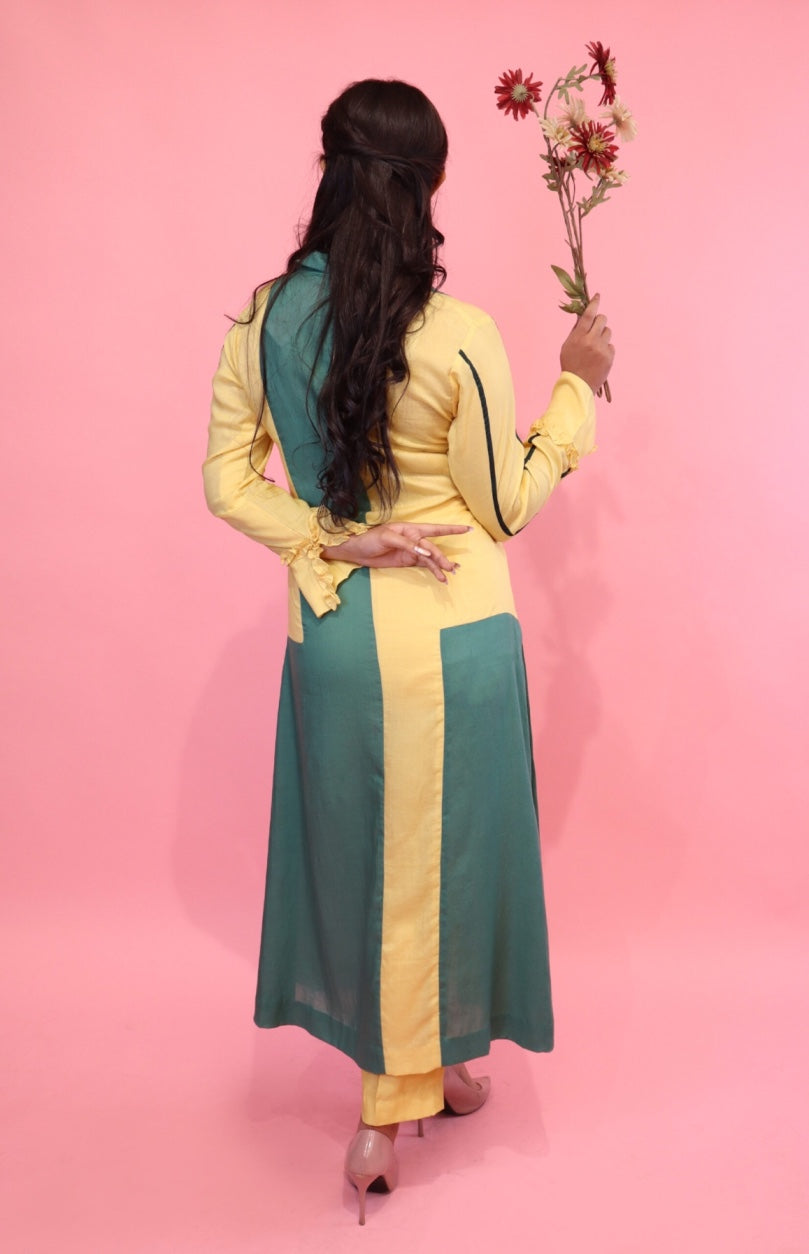 Mul Mul Colour Block Kurta Set