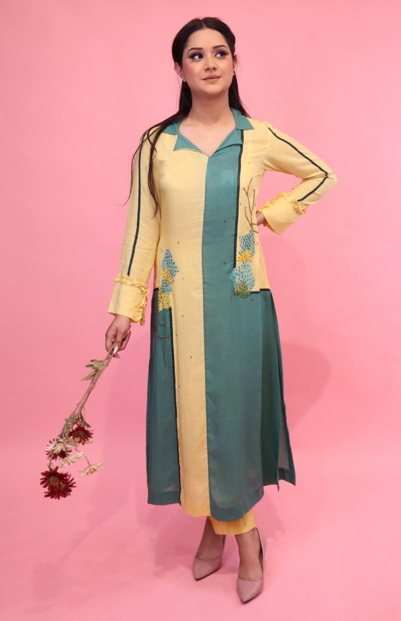 Mul Mul Colour Block Kurta Set
