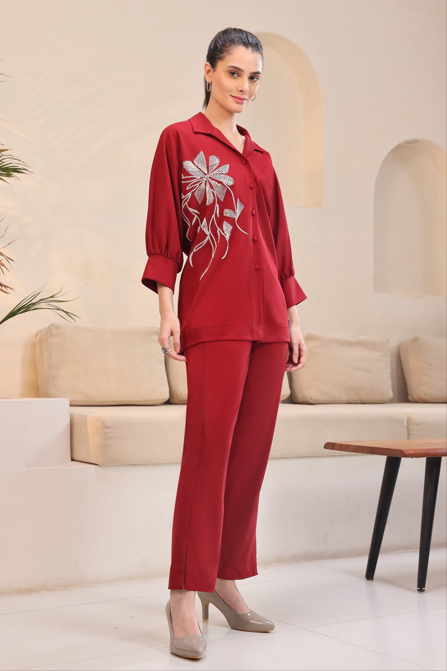 Seed Pearl Batwing Top - INDIGO