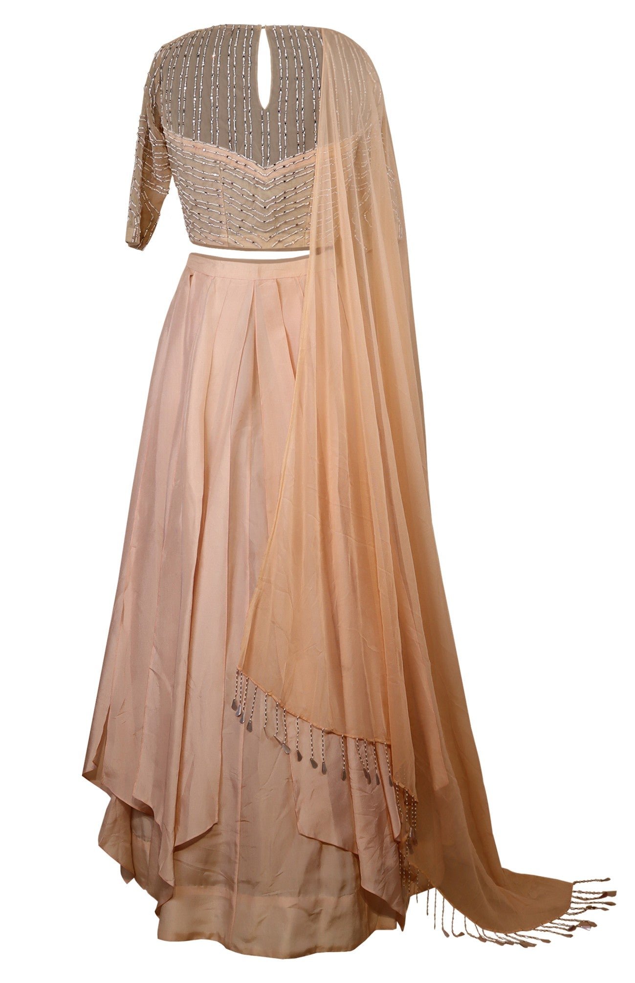 Skin Crop Top Skirt With Pearl Embroidery