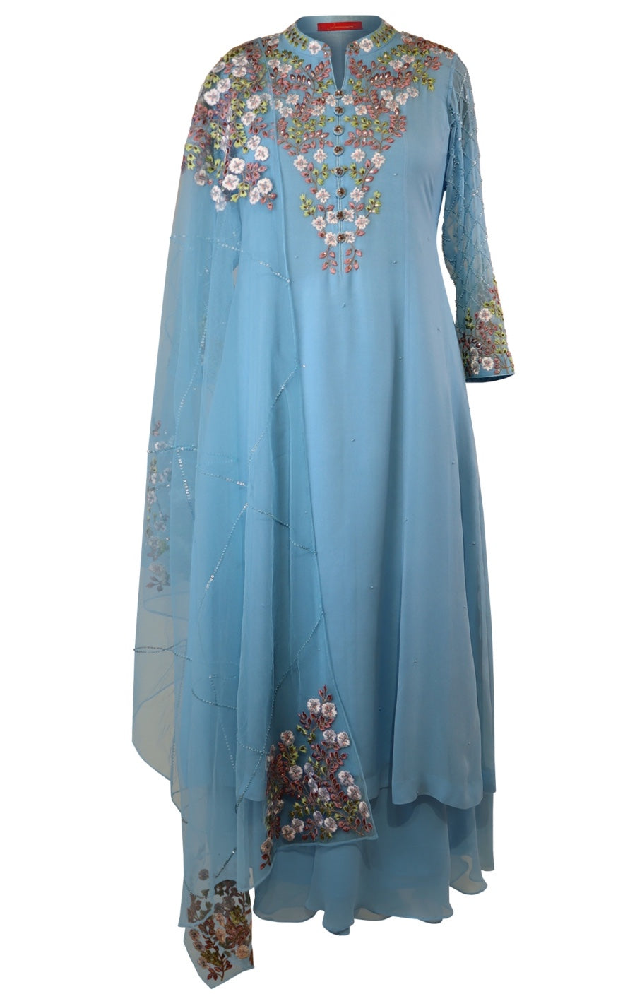 Georgette Kalidar Suit With Floral Embroidery