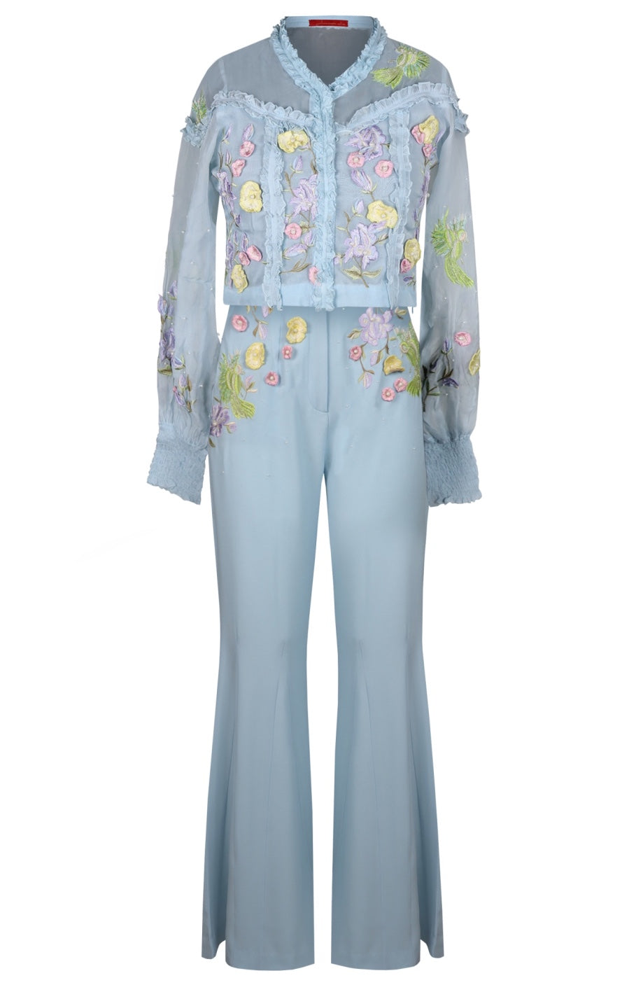 3D Flower Embroidery Co-ord Set - SKY BLUE