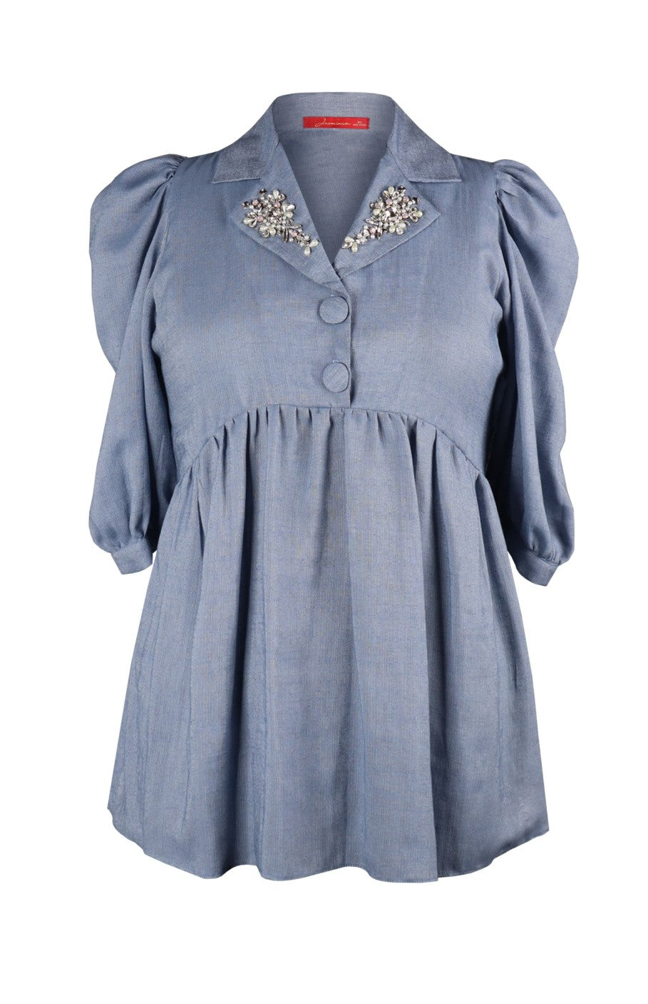 Soft Linen Embroidered Collar Top