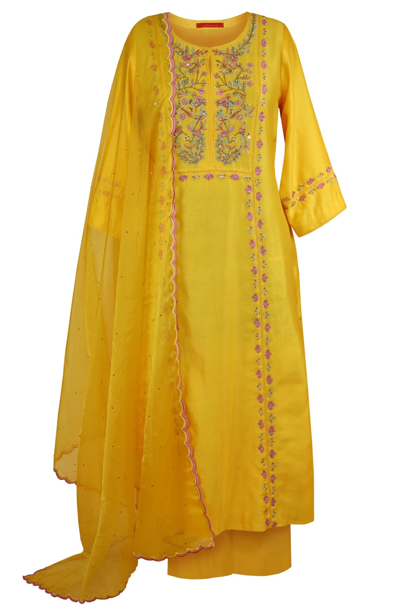 Kora Silk Suit With Thread Embroidery