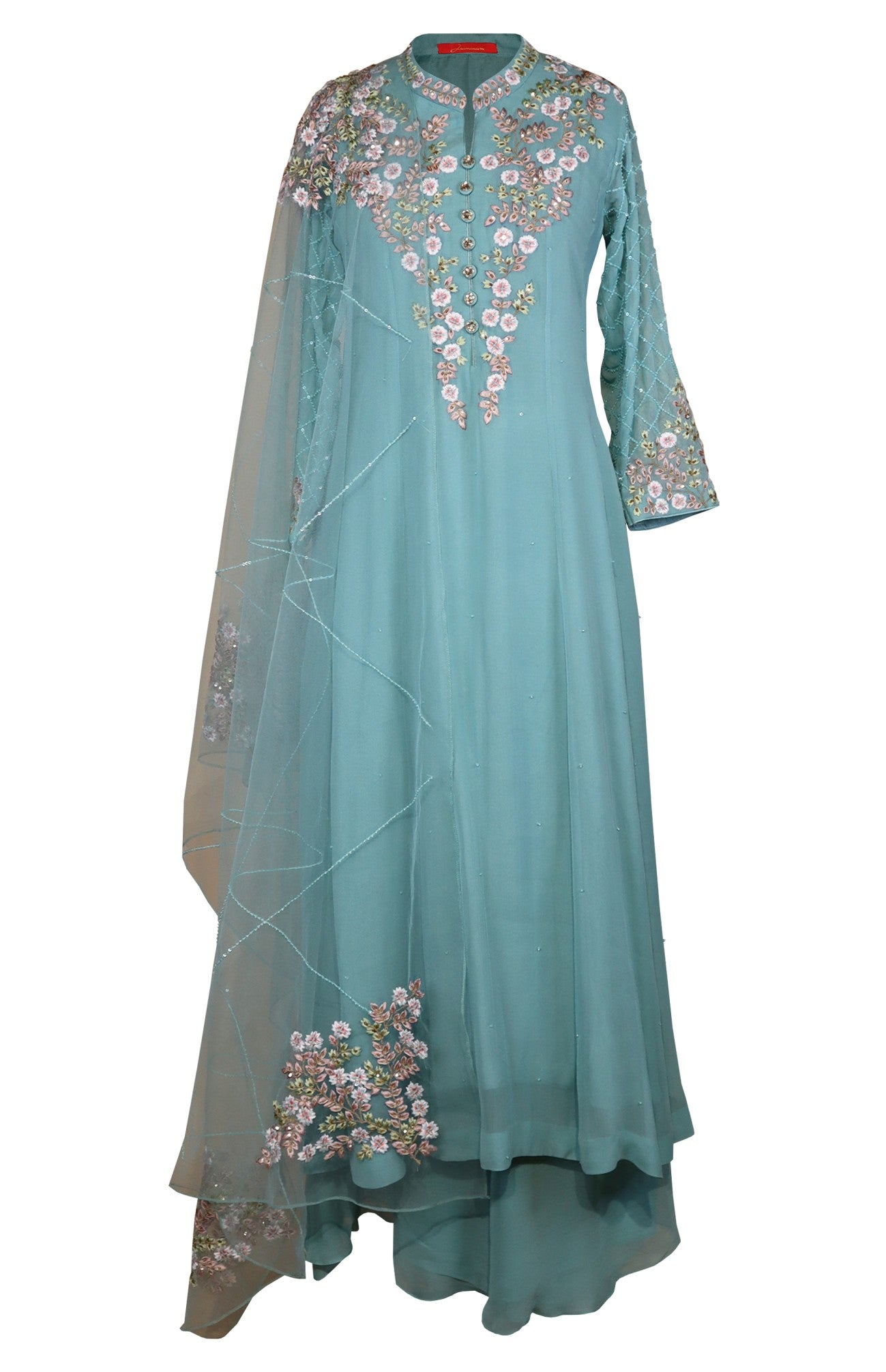 Georgette Kalidar Suit With Floral Embroidery