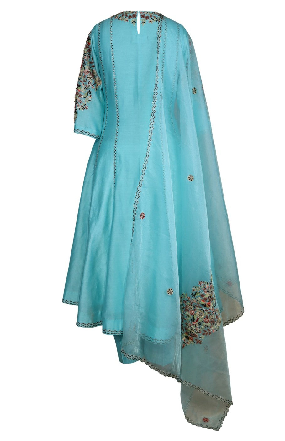 Kora Silk Anarkali - TURQUOISE