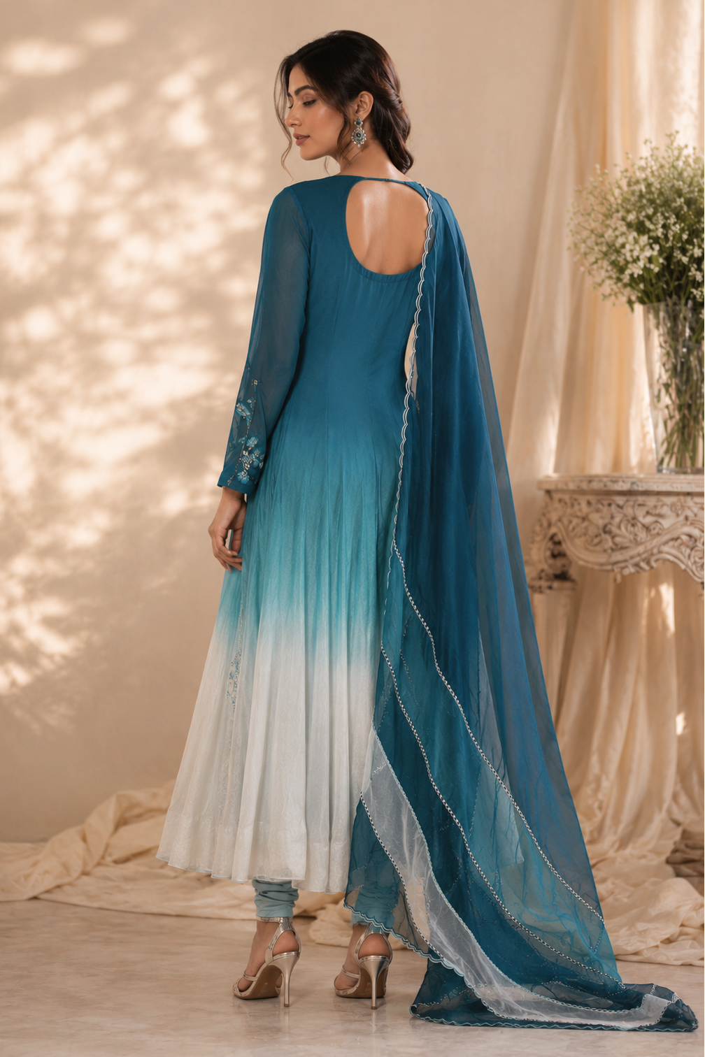 Ombré Chiffon Anarkali - TURQUOISE