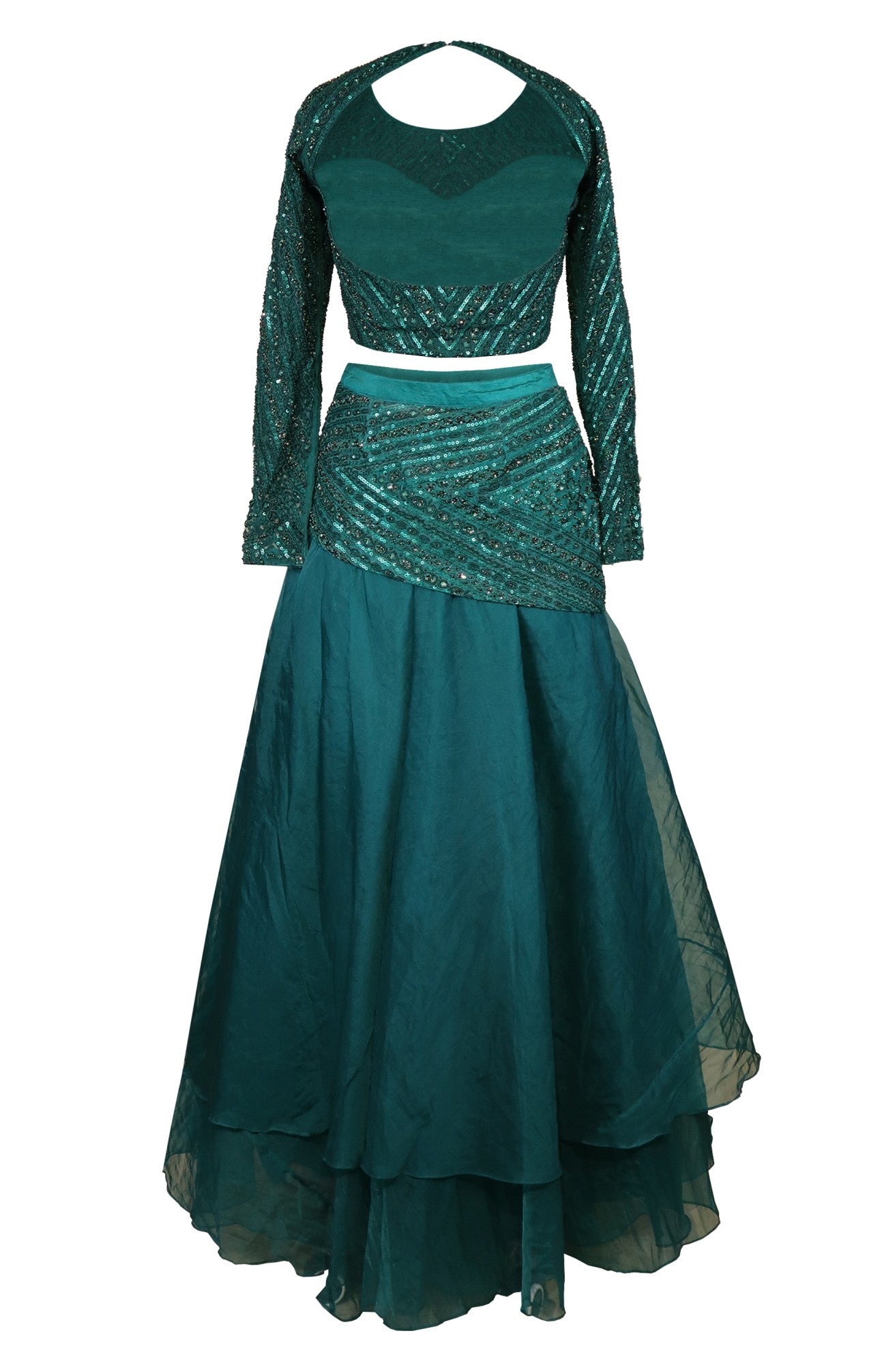 Turquoise Crop Top With Organza Skirt