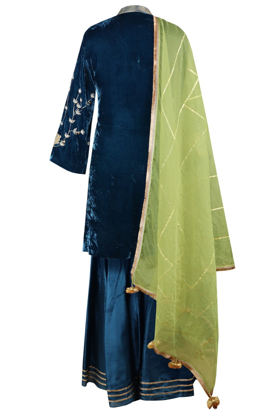 Velvet Short Shirt Gharara Suit - TURQUOISE