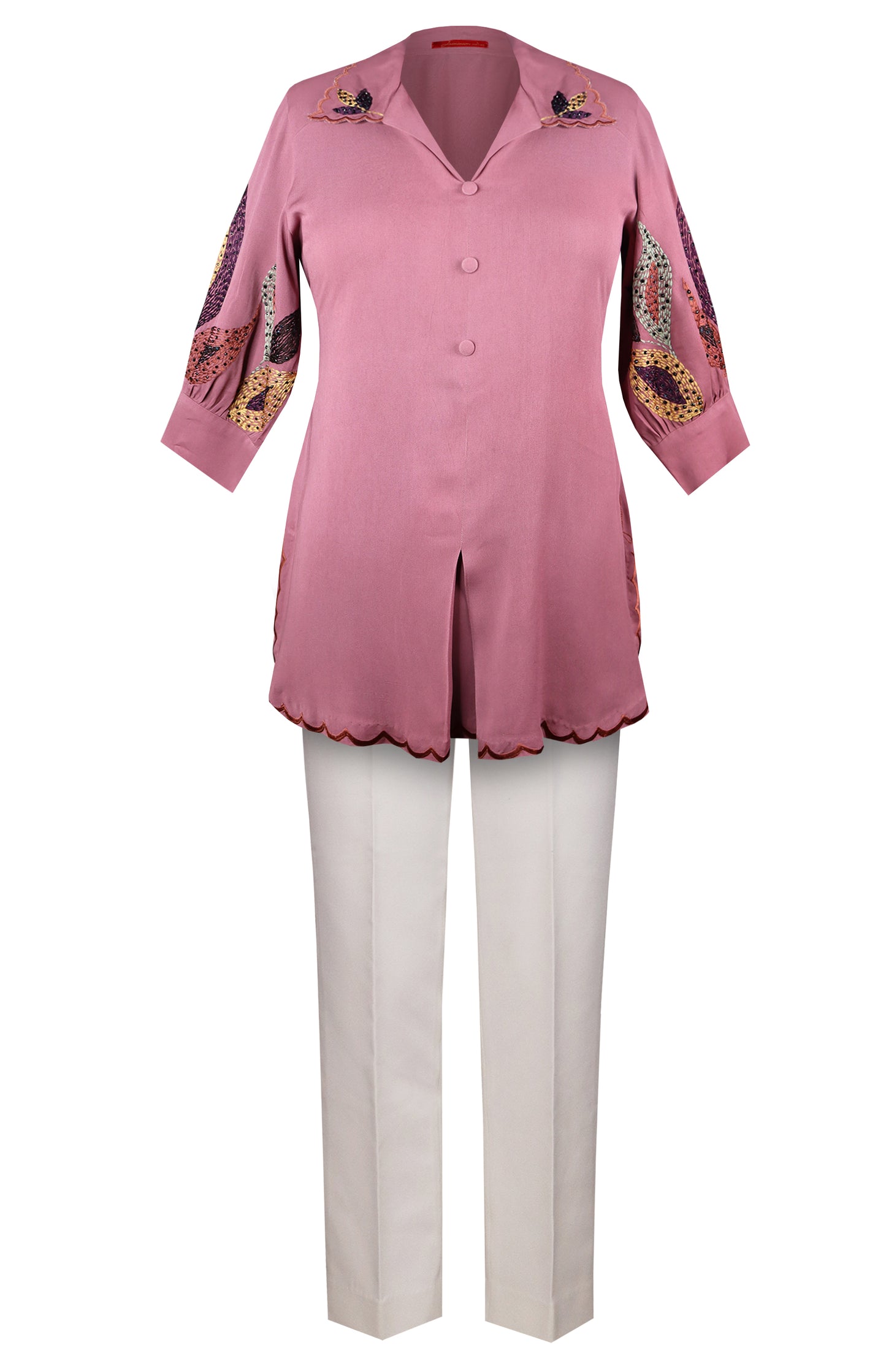 U-Cut Co-ord Set With White Pants